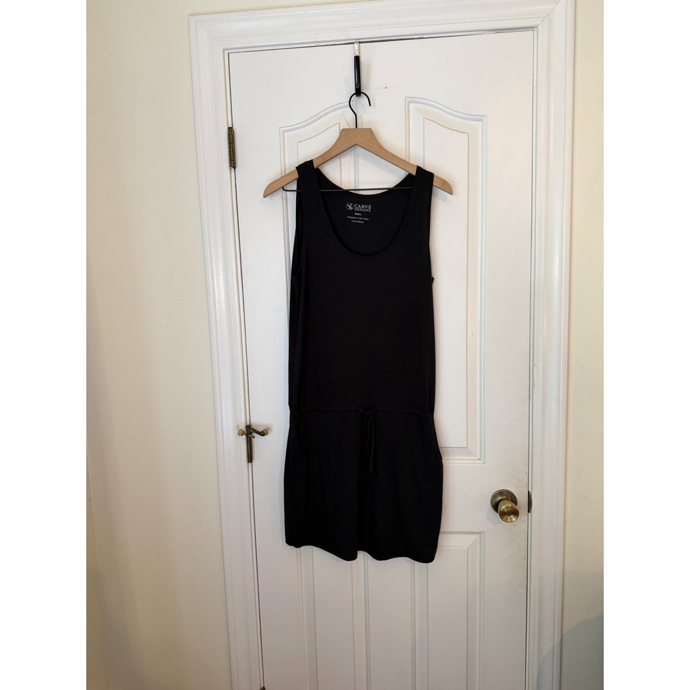 Carve Designs | Sleeveless Drawstring Mini Dress Small Black Pockets Rayon Blend - Picture 2 of 9